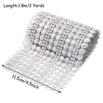 Honbay 4.5 Inch x 2 Yards Sparkling Flower Shape Diamond Mesh Wrap Roll Faux Crystal Rhinestone Mesh...
