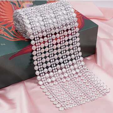 Sparkling Flower Shape Diamond Mesh Wrap Roll - Honbay