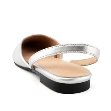 DREAMCIA Slingback Flats for Women Pointed Toe Flats Slip On Casual Office Shoes for Women Silver 11