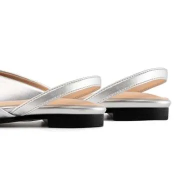 DREAMCIA Slingback Flats for Women Pointed Toe Flats Slip On Casual Office Shoes for Women Silver 11