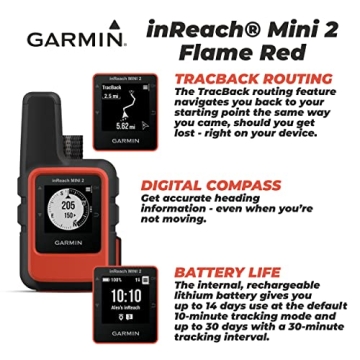Wearable4U - Garmin inReach Mini 2 Satellite Communicator (Flame Red) with Power Pack Bundle