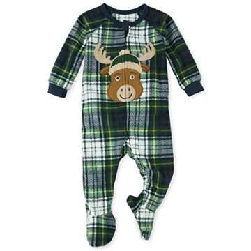 The Children's Place,Family Matching Chirstmas Holiday Fleece Pajamas Sets, Adult, Big Kid, Toddler, Baby,Baby & Toddler - Zip Sleeper,MOOSE PLAID,18-24 MONTHS