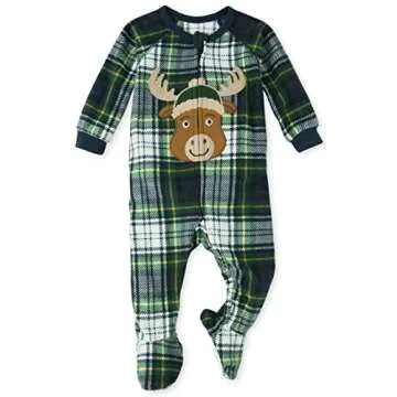 The Children's Place,Family Matching Chirstmas Holiday Fleece Pajamas Sets, Adult, Big Kid, Toddler, Baby,Baby & Toddler - Zip Sleeper,MOOSE PLAID,18-24 MONTHS
