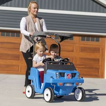 Step2 Side-by-Side Push Around SUV, Kids Push Car, 2 Seats, Stroller Substitute, Includes Seat Belts & Horns, Made of Durable Plastic, Max Weight 100 lbs., For Toddlers 1.5-5 Years Old, Blue