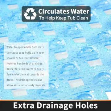 Yimobra Bathtub Mat Non Slip, 34.5x15.5 Inch Long Shower Mat with Drain Holes Suction Cups, Bath Mats for Inside Shower, Machine Washable, BPA, Latex, Phthalate Free, Clean Blue
