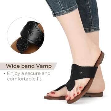 katliu Women's Flat Sandals Flip Flop Sandals Dressy Thong Sandals Black