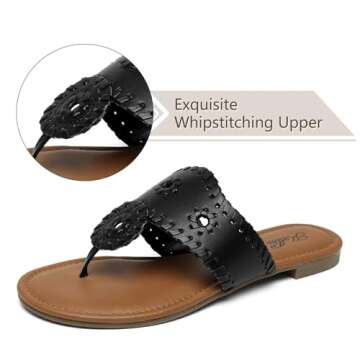 katliu Women's Flat Sandals Flip Flop Sandals Dressy Thong Sandals Black