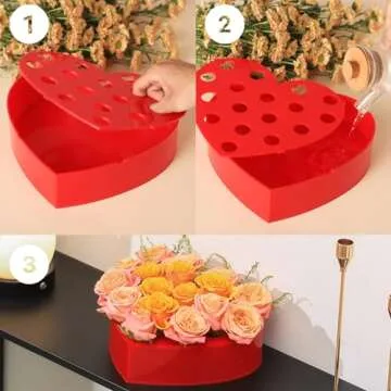 PORPAN Heart Vase, Acrylic Flower Vase for Dining Table, Decorative Vase for Wedding, Aestic Vase for Table Centerpiece, Red Flower Vase for Home, Cute Vase Decor, 17 Holes 9.8 Inches