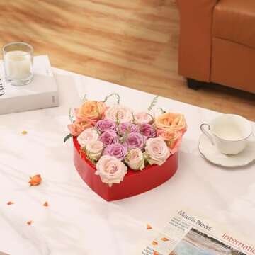 PORPAN Heart Vase, Acrylic Flower Vase for Dining Table, Decorative Vase for Wedding, Aestic Vase for Table Centerpiece, Red Flower Vase for Home, Cute Vase Decor, 17 Holes 9.8 Inches