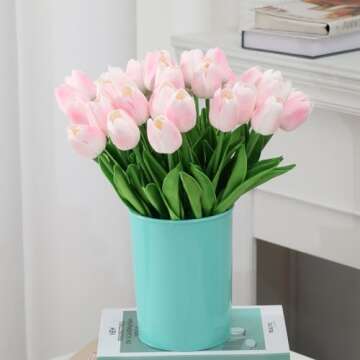 SOJIRUSPA Pink Tulips Artificial Flowers 20 Pcs Fake Tulips PU Artificial Tulips Flower Arrangement ...