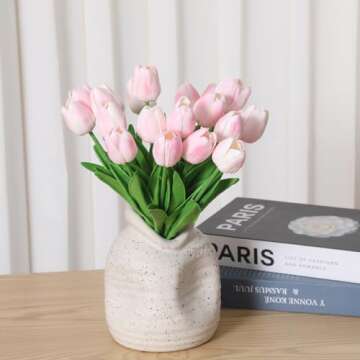 SOJIRUSPA Pink Tulips Artificial Flowers 20 Pcs Fake Tulips PU Artificial Tulips Flower Arrangement Faux Tulips Real Touch Tulip Fake Flowers Decoration Bouquet for Home Party Wedding Decor