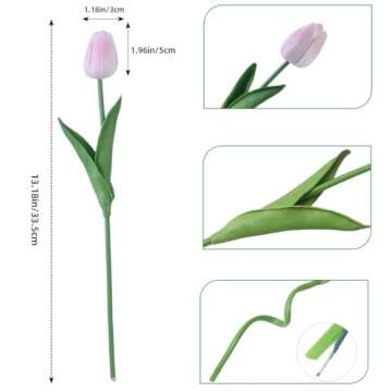 SOJIRUSPA Pink Tulips Artificial Flowers 20 Pcs Fake Tulips PU Artificial Tulips Flower Arrangement Faux Tulips Real Touch Tulip Fake Flowers Decoration Bouquet for Home Party Wedding Decor