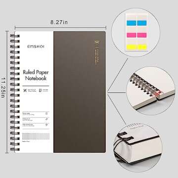 EMSHOI A4 Spiral Notebook, 11.2" X 8.27", College Ruled Lined Journal, 300 Pages/150 Sheets, Easy Te...
