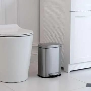 Stylish Amazon Basics Mini Trash Can with Soft-Close Feature