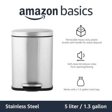 Stylish Amazon Basics Mini Trash Can with Soft-Close Feature