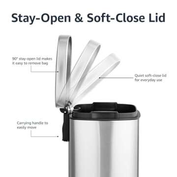 Stylish Amazon Basics Mini Trash Can with Soft-Close Feature