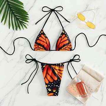 Sexy Butterfly Bikinis for Women 2 Piece Bikini Spaghetti Strap Swimsuits Colorful Bikini (Red S)