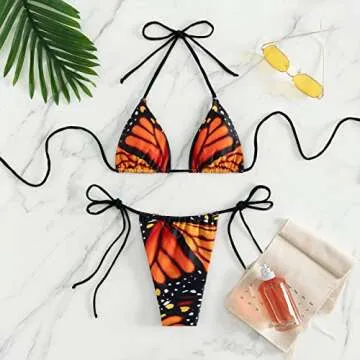 Sexy Butterfly Bikinis for Women 2 Piece Bikini Spaghetti Strap Swimsuits Colorful Bikini (Red S)