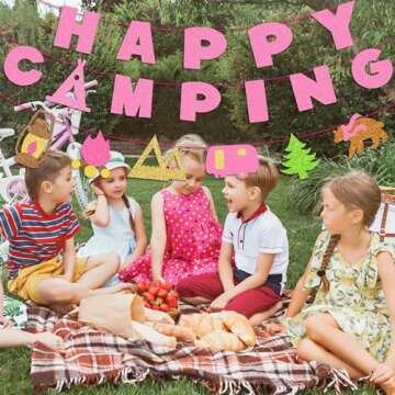 Kristin Paradise Happy Camping Banner, Glamping Party Sign Decorations for Girl, Pink Camper Theme Supplies, Camp Birthday Themed Decor