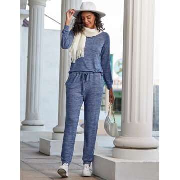 Ekouaer Womens Pajamas Set Long Sleeve Loungewear Soft Lounge Set Joggers with Pockets,X-Large,Navy Blue