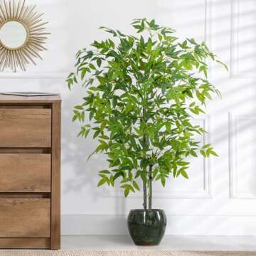 Artificial Bamboo Silk Tree, 6ft Tall Faux Bamboo Plant with 1155 Evergreen Bamboo Leaves, Lifelike Zen Style Artificial Trees in Pot for Home Office Indoor Outdoor Decor