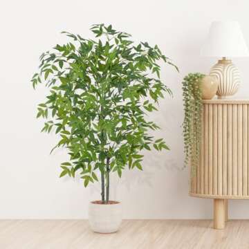 Artificial Bamboo Silk Tree, 6ft Tall Faux Bamboo Plant with 1155 Evergreen Bamboo Leaves, Lifelike Zen Style Artificial Trees in Pot for Home Office Indoor Outdoor Decor