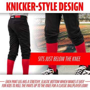 Franklin Sports Youth Classic Knicker Knee High Softball Pants - Black, X-Small