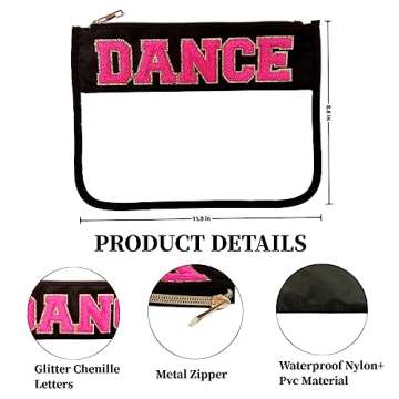 cqoogrlx Dance Recital Gifts Clear Makeup Letter Bag Dance Teacher Appreciation Gifts Dance Makeup Bag Chenille Letter Patch Cosmetic Bag Toiletry Zipper Pouch for Women Girls(Dance-black)
