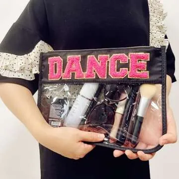 cqoogrlx Dance Recital Gifts Clear Makeup Letter Bag Dance Teacher Appreciation Gifts Dance Makeup Bag Chenille Letter Patch Cosmetic Bag Toiletry Zipper Pouch for Women Girls(Dance-black)