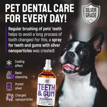 SILVER GRADE Teeth & Gum Spray for Pets – Dental Formula for Dog Mouth Rinse & Cat Mouth Care – Dog Fresh Breath, Clean Teeth, No Pain Or Burning – Plaque and Tartar Remover (4 Oz)