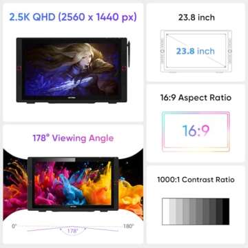 XPPen Artist 24 Pro 2.5K QHD Drawing Tablet with Screen,16.7M Colors Graphics Tablet with 8192 Pen P...