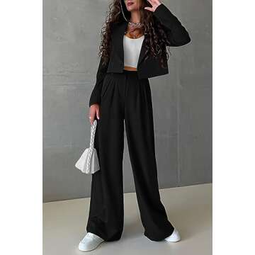 PRETTYGARDEN Women's 2 Piece Casual Outfits Cropped Blazer Jackets High Waisted Wide Leg Work Pants ...