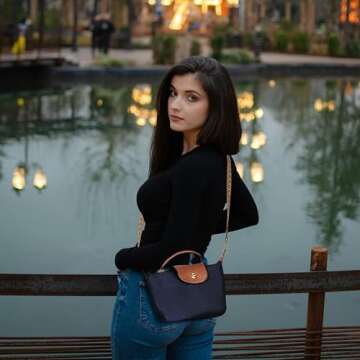 DOMAT Crossbody Bag for Women, Chic Lightweight Purse with Leather Top-handle, Compact Clutch Bag, S...