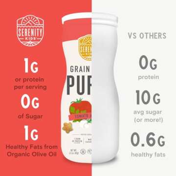 Serenity Kids 6+ Months Grain Free Puffs Toddler & Baby Snack | No Added Sugar, Gluten & Rice Free, Allergen Free | Made with Organic Cassava, Veggies, and Herbs | Tomato & Mushroom | 1 Count