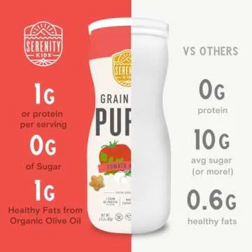 Serenity Kids 6+ Months Grain Free Puffs Toddler & Baby Snack | No Added Sugar, Gluten & Rice Free, Allergen Free | Made with Organic Cassava, Veggies, and Herbs | Tomato & Mushroom | 1 Count