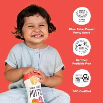 Serenity Kids 6+ Months Grain Free Puffs Toddler & Baby Snack | No Added Sugar, Gluten & Rice Free, Allergen Free | Made with Organic Cassava, Veggies, and Herbs | Tomato & Mushroom | 1 Count