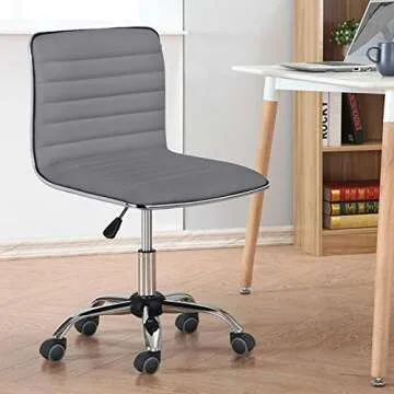 Yaheetech PU Leather Ribbed Armless Task Office Chair - Ergonomic, Adjustable, Gray
