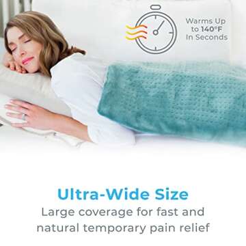 Pure Enrichment PureRelief Ultra-Wide Microplush Heating Pad - 20” x 24” XXL Size & 6 Heat Settings for Temporary Neck, Shoulder & Back Pain Relief - Moist Heat Option & Machine Washable (Sea Glass)