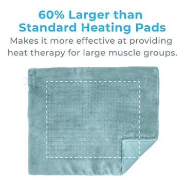 Pure Enrichment PureRelief Ultra-Wide Microplush Heating Pad - 20” x 24” XXL Size & 6 Heat Settings for Temporary Neck, Shoulder & Back Pain Relief - Moist Heat Option & Machine Washable (Sea Glass)