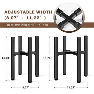 Lamberia Metal Tall Plant Stand, Mid Century Modern Metal Pot Stand，Modern Adjustable Indoor Outdoor Plant Holder，Plant Display Rack Fits Pots Sizes 8-11" (Pot Not Included)