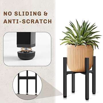 Lamberia Metal Tall Plant Stand, Mid Century Modern Metal Pot Stand，Modern Adjustable Indoor Outdoor Plant Holder，Plant Display Rack Fits Pots Sizes 8-11" (Pot Not Included)