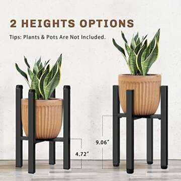 Lamberia Metal Tall Plant Stand, Mid Century Modern Metal Pot Stand，Modern Adjustable Indoor Outdoor Plant Holder，Plant Display Rack Fits Pots Sizes 8-11" (Pot Not Included)