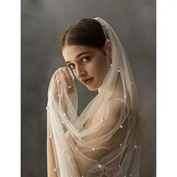 EllieHouse Womens Long Cathedral Length 1 Tier Pearl Ivory Wedding Bridal Veil With Metal Comb HD34IV