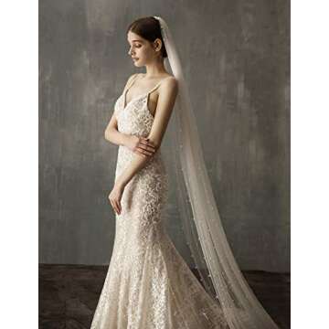 EllieHouse Womens Long Cathedral Length 1 Tier Pearl Ivory Wedding Bridal Veil With Metal Comb HD34IV