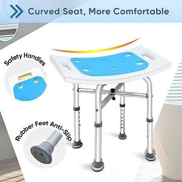 Bcareself Shower Stool Heavy Duty Shower Chair for Inside Shower Narrow Bathtub Shower Saet Height Adjustable Tool-Less Assembly for Elderly Seniors Disabled Handicap Pregnant Weight Capacity 500lb
