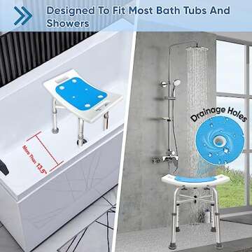 Bcareself Shower Stool Heavy Duty Shower Chair for Inside Shower Narrow Bathtub Shower Saet Height Adjustable Tool-Less Assembly for Elderly Seniors Disabled Handicap Pregnant Weight Capacity 500lb