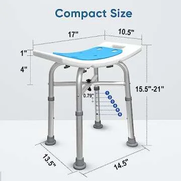 Bcareself Shower Stool Heavy Duty Shower Chair for Inside Shower Narrow Bathtub Shower Saet Height Adjustable Tool-Less Assembly for Elderly Seniors Disabled Handicap Pregnant Weight Capacity 500lb