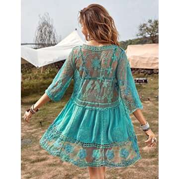 Eomenie Women's Contrast Lace Bathing Suit Cover Up - Stylish V-Neck Swimwear for Every Summer Occas...