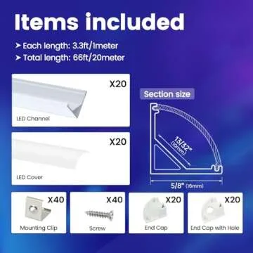 Muzata 20Pack 3.3FT/1M V Shape LED Channel Silver Aluminum LED Strip Diffuser Channel with Milky White Cover Frosted Corner Lighting Easy Installation V1SW WW 1M