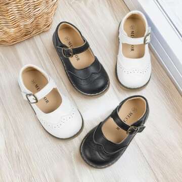 Meckior Toddler Girls Easter White Dress Shoes Little Flower Girl Wedding Mary Jane Flats Bowknot Pr...